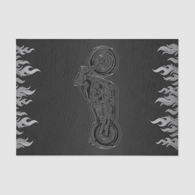 Black Leather Silver Chrome Motorcycle Biker Party Tissue Paper (Front)