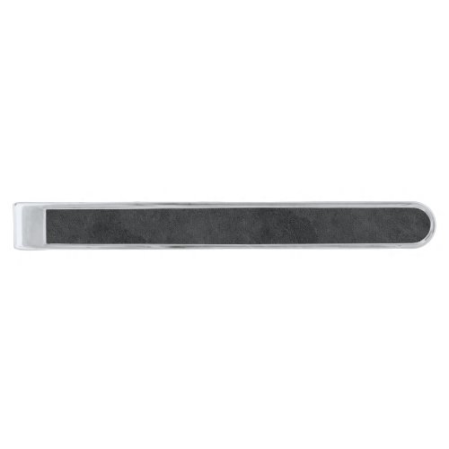 Black Leather Silver Finish Tie Bar