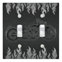 Black Leather & Silver Flames Hot Fire Motorcycle Light Switch Cover