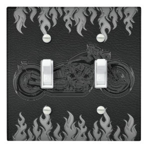 Black Leather & Silver Flames Hot Fire Motorcycle Light Switch Cover