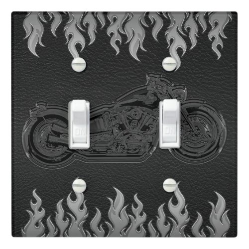 Black Leather  Silver Flames Hot Fire Motorcycle Light Switch Cover