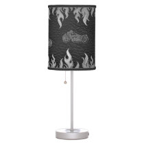 Black Leather Silver Flames Hot Fire Motorcycle Table Lamp