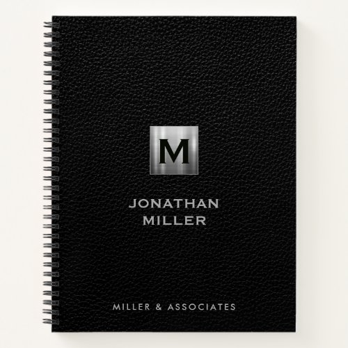Black Leather Silver Initial Notebook
