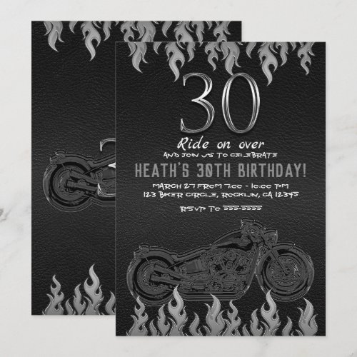 Black Leather Silver Motorcycle 30TH 30 Birthday