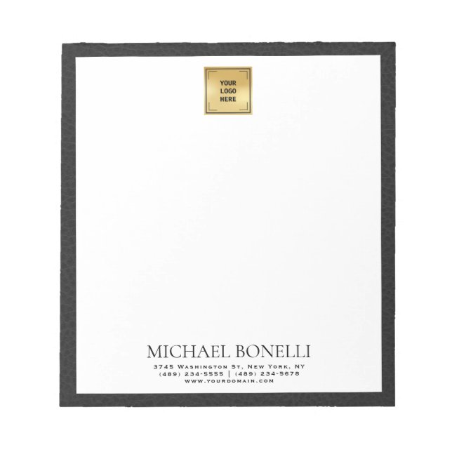 Black Leather Square Gold Logo professional Notepad (Front)