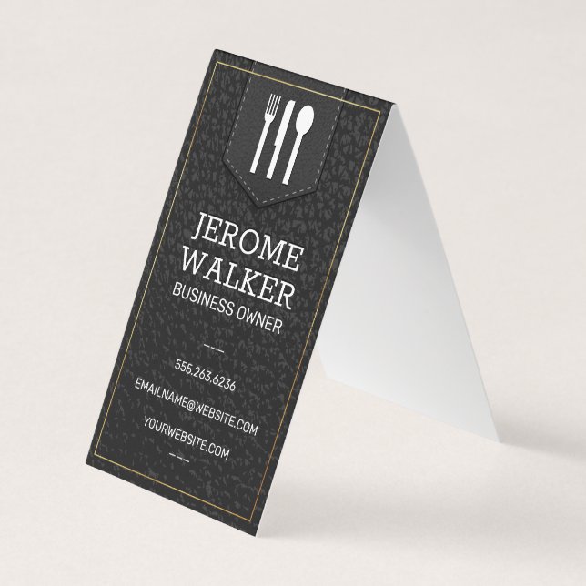 Black Leather | Stitched Strap Business Card (Front)