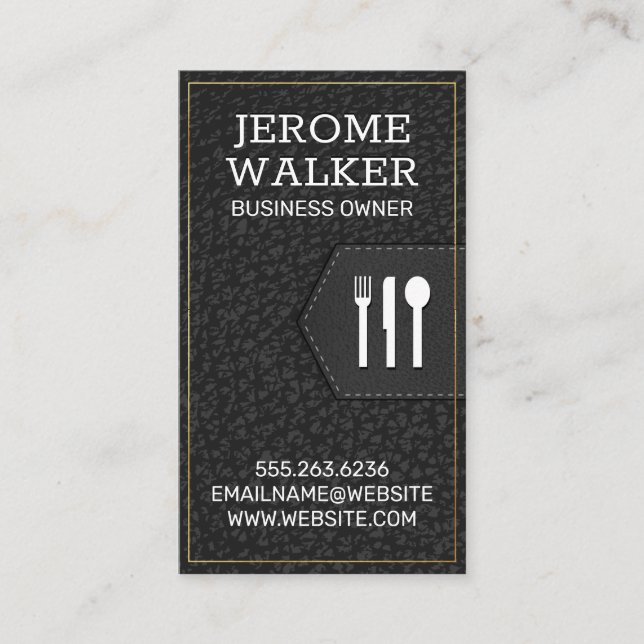 Black Leather | Stitched Strap Business Card (Front)