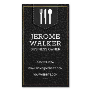 Black Leather Stitched Strap Business Card Magnet
