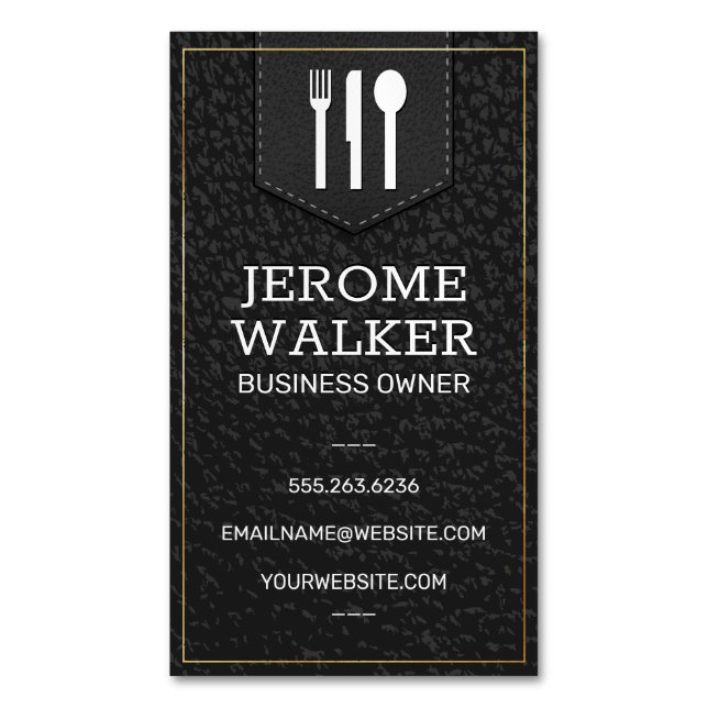 Black Leather | Stitched Strap Business Card Magnet (Front Vertical)