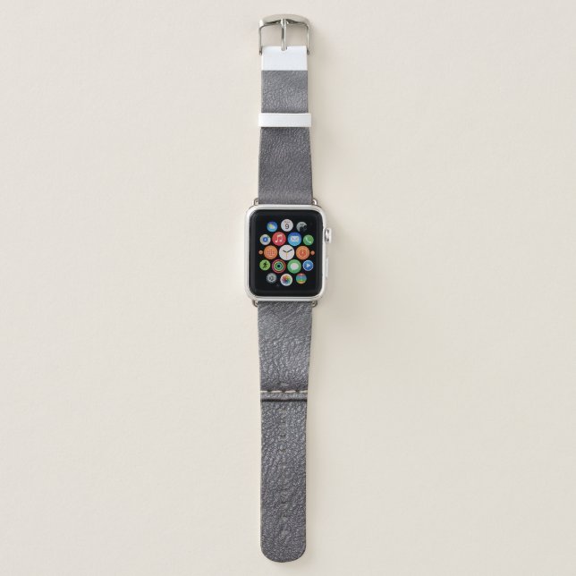 Black leather stitched with white stitching apple watch band (Front)