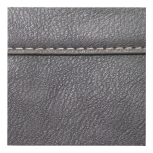 Black leather stitched with white stitching faux canvas print
