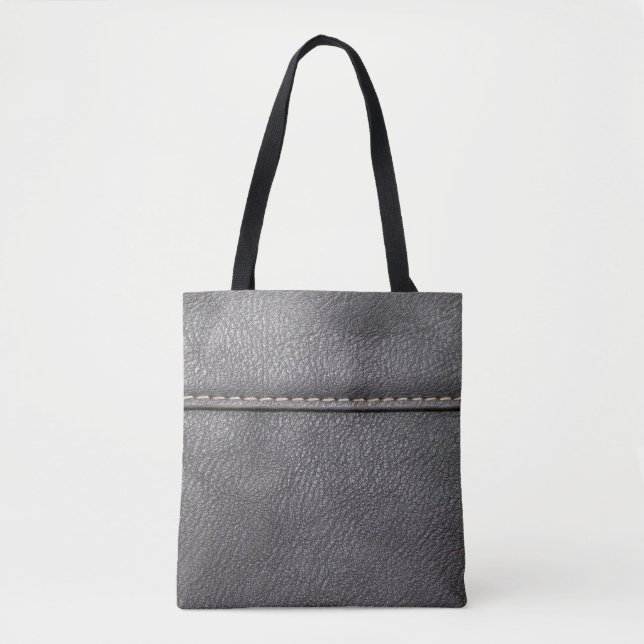 Black leather stitched with white stitching tote bag (Front)