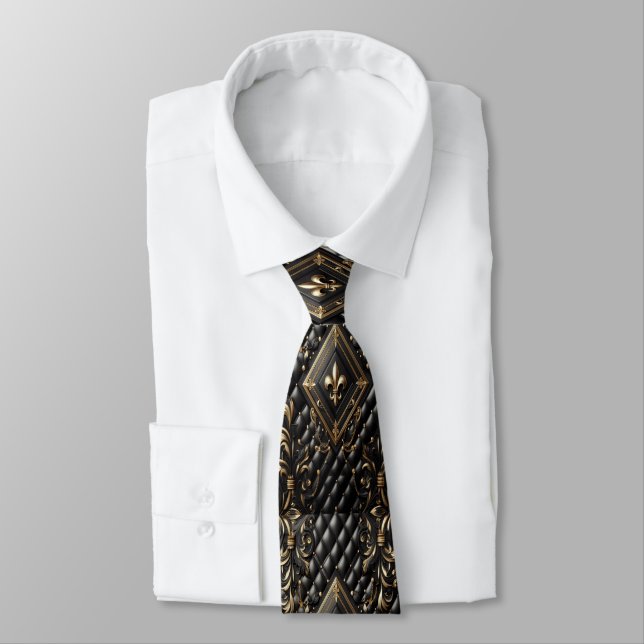 Black Leather-Style Collector’s  Neck Tie (Tied)