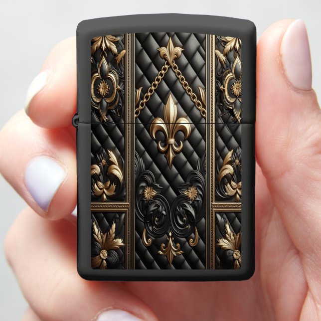 Black Leather-Style Prestige Zippo Lighter (In Hand)