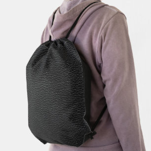 Black Leather Texture Background Drawstring Bag