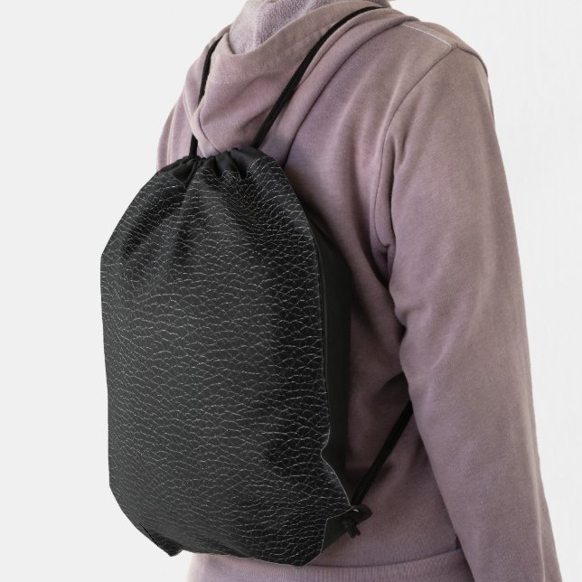 Black Leather Texture Background Drawstring Bag (Insitu)