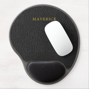 Black Leather Texture Background with Custom Name Gel Mouse Pad