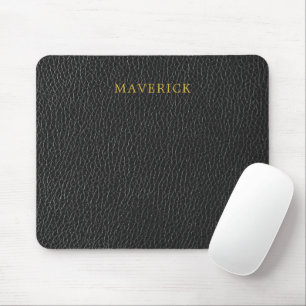 Black Leather Texture Background with Custom Name Mouse Pad