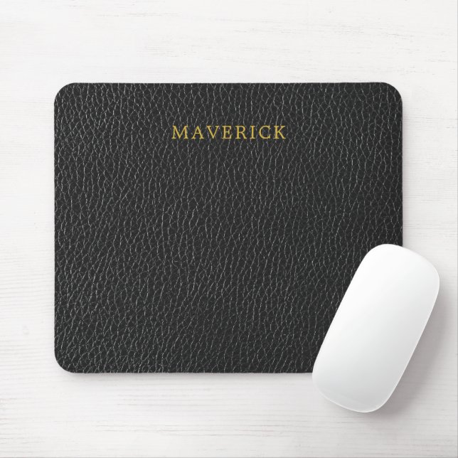 Black Leather Texture Background with Custom Name Mouse Pad (With Mouse)