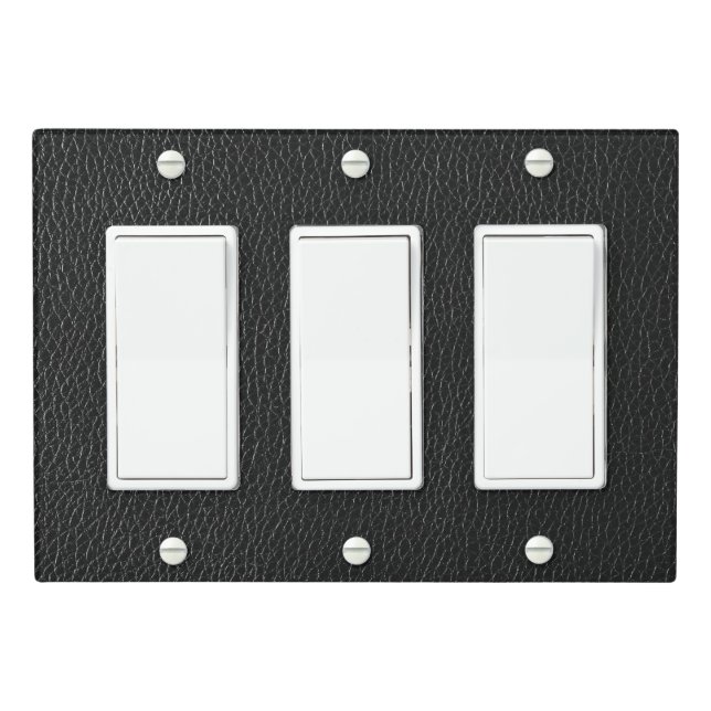 Black Leather Texture Bg Triple Rocker Light Switch Cover (In Situ)