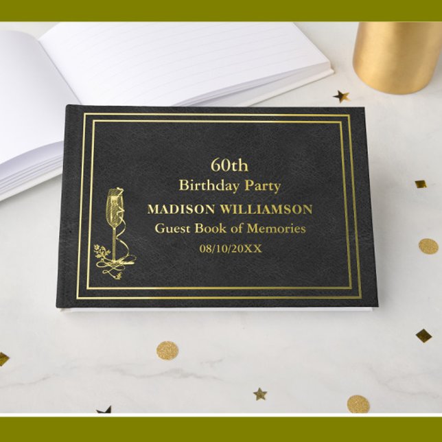 Black Leather Texture Birthday Party Gold Foil  Foil Guest Book (Creator Uploaded)