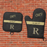 Black Leather Texture Chef Monogram Name  Oven Mitt & Pot Holder Set<br><div class="desc">Personalized Monogram and Name and the true designation - Chef -- black leather texture with Gold elegant lettering (not actual leather). Sophisticated father's day gift idea for dad or grandpa (husband / significant other). Could also be a perfect holiday or retirement gift idea. if you need any design assistance or...</div>