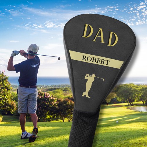 Black Leather Texture Custom DAD Name Golf Head Cover