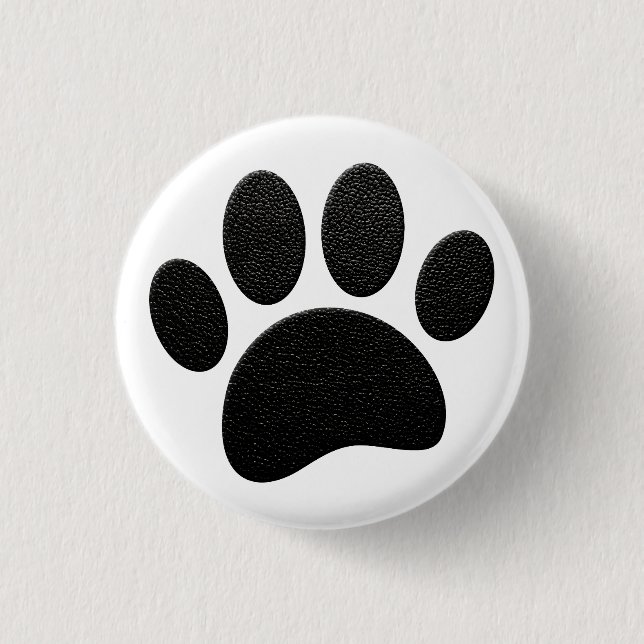 Black Leather Texture Dog Paw Print Button (Front)