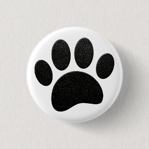 Black Leather Texture Dog Paw Print Button