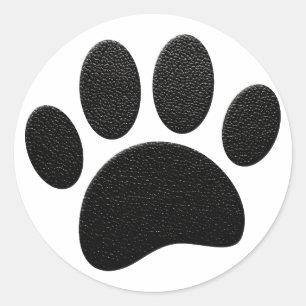 Black Leather Texture Dog Paw Print Classic Round Sticker