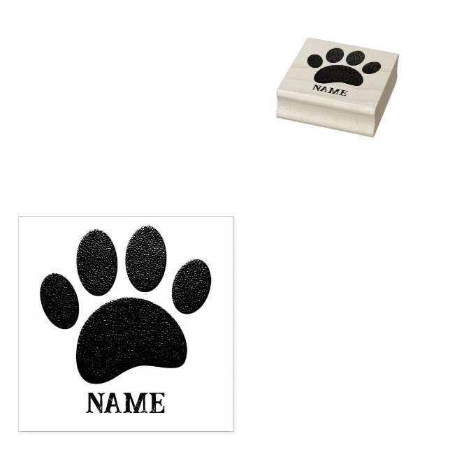 Black Leather Texture Dog Paw Print Custom Name Rubber Stamp (Stamped)