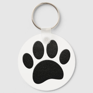 Black Leather Texture Dog Paw Print Keychain