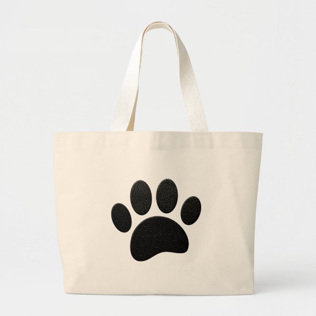 Black Leather Texture Dog Paw Print Large Tote Bag (Front)