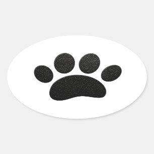 Black Leather Texture Dog Paw Print Oval Sticker