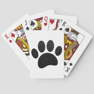 Black Leather Texture Dog Paw Print Poker Cards
