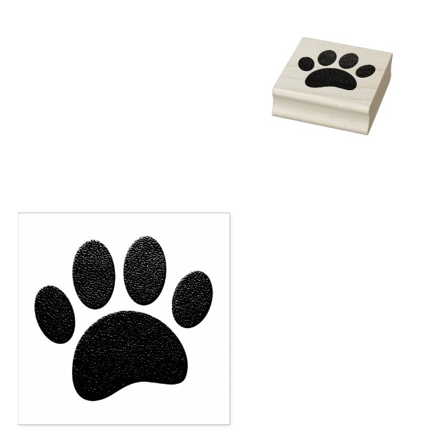 Black Leather Texture Dog Paw Print Rubber Stamp (Stamped)