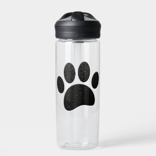 Black Leather Texture Dog Paw Print Water Bottle