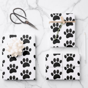 Black Leather Texture Dog Paw Print Wrapping Paper Sheets