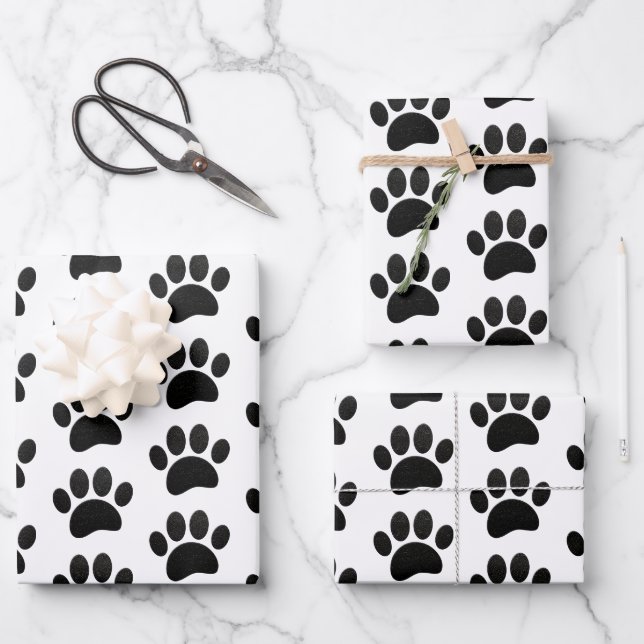 Black Leather Texture Dog Paw Print Wrapping Paper Sheets (Front)