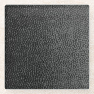 Black Leather Texture Glass Coaster