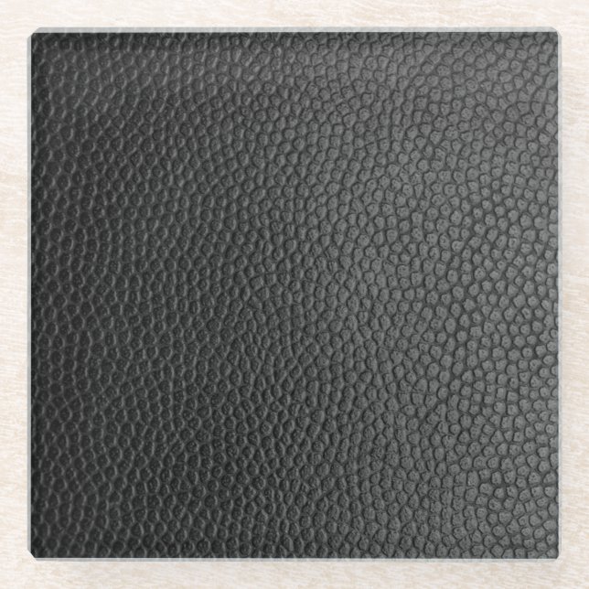 Black Leather Texture Glass Coaster (Front)