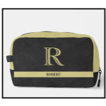 Black Leather Texture Gold Monogram Name  Dopp Kit<br><div class="desc">Personalized Monogram and Name for a gentleman in your life.. Black leather texture with Gold elegant lettering (not actual leather). Sophisticated father's day gift idea for dad or grandpa (husband / significant other). Could also be a perfect holiday or retirement gift idea. if you need any design assistance or a...</div>