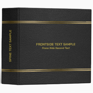 Black Leather Texture Gold Tones Stripes Accent 3 Ring Binder