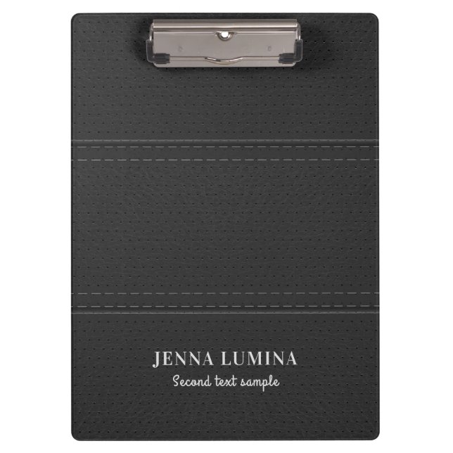Black Leather Texture Gray Text Clipboard (Front)
