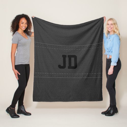 Black Leather Texture Gray Text Fleece Blanket