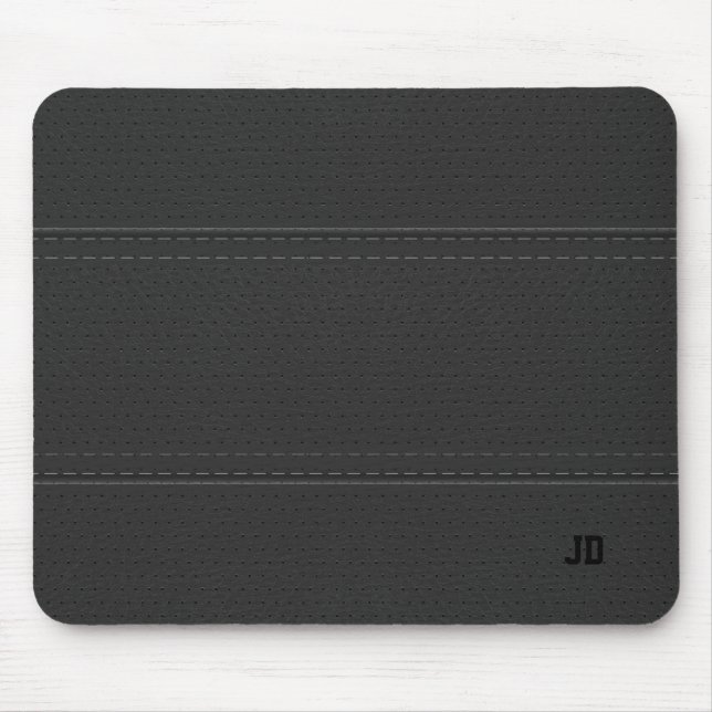 Black Leather Texture Gray Text Mouse Pad (Front)