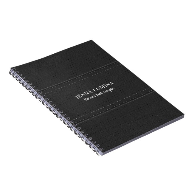 Black Leather Texture Gray Text Notebook (Right Side)