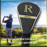 Black Leather Texture Monogram Name Gold   Golf Head Cover<br><div class="desc">Personalized Monogram and Name for golfers. Black leather texture with Gold elegant lettering (not actual leather). Sophisticated father's day gift idea for dad or grandpa (husband / significant other). Could also be a perfect holiday or retirement gift idea. if you need any design assistance or a special request, just send...</div>