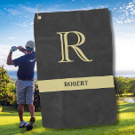 Black Leather Texture Monogram Name Gold   Golf Towel<br><div class="desc">Personalized Monogram and Name for golfers. Black leather texture with Gold elegant lettering (not actual leather). Sophisticated father's day gift idea for dad or grandpa (husband / significant other). Could also be a perfect holiday or retirement gift idea. if you need any design assistance or a special request, just send...</div>