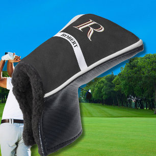Black Leather Texture Monogram Name Golf Head Cover